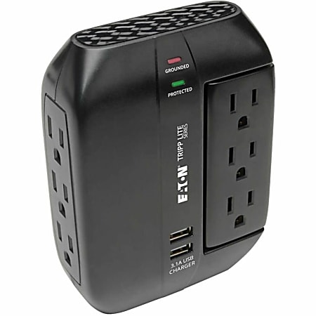 Eaton Tripp Lite Series Surge Protector Power Strip 6-Outlet with 3 Rotatable Outlets - Direct Plug-In, 1200 Joules, 2 USB Ports - SWIVEL6USB
