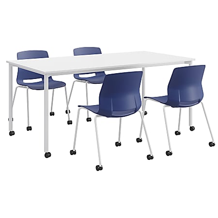 KFI Studios Dailey Table And 4 Chairs, With Caster, White Table, Navy/White Chairs