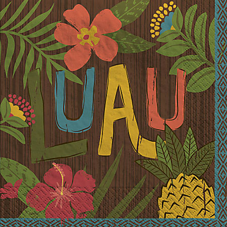 Amscan 712736 Summer Vintage Tiki Lunch Napkins, 6-1/2" x 6-1/2", Brown, Pack Of 100 Napkins