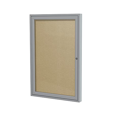 Ghent 1 Door Enclosed Vinyl Bulletin Board, Satin Aluminum Frame, 36"H x 24"W, Caramel