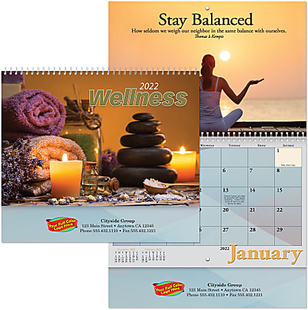 Custom Full-Color Wellness Spiral Wall Calendar, 11" x 17", December To December