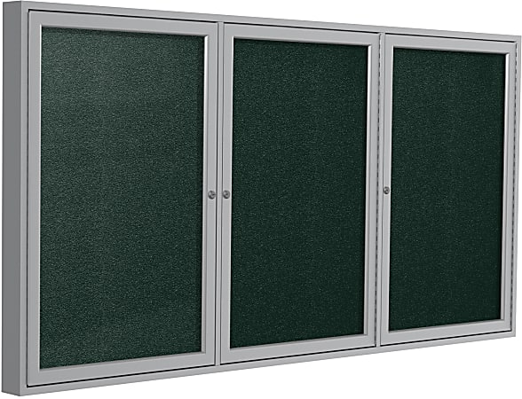 Ghent 3 Door Enclosed Vinyl Bulletin Board, Satin Aluminum Frame, 48"H x 72"W, Ebony
