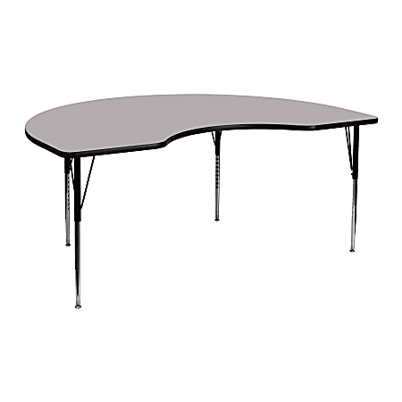 Flash Furniture 72''W Kidney Thermal Laminate Activity Table With Standard Height-Adjustable Legs, Gray