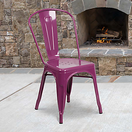 Flash Furniture Commercial Metal Indoor/Outdoor Stackable Dining Chair, Purple