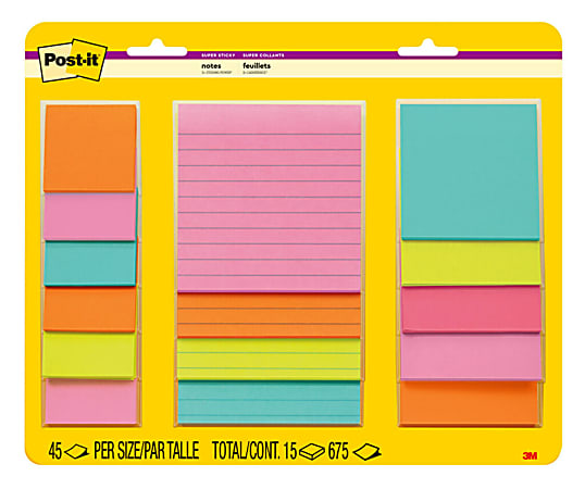 Post-it® Notes Super Sticky Notes, Assorted Sizes, Supernova Neons Collection 5 Pads/Pack, 45 Sheets/Pad