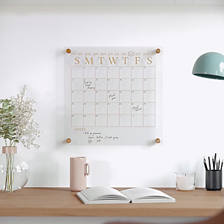 Martha Stewart Grayson Monthly Acrylic Wall Calendar, 14" x 14", Clear/Gold/Black, Undated