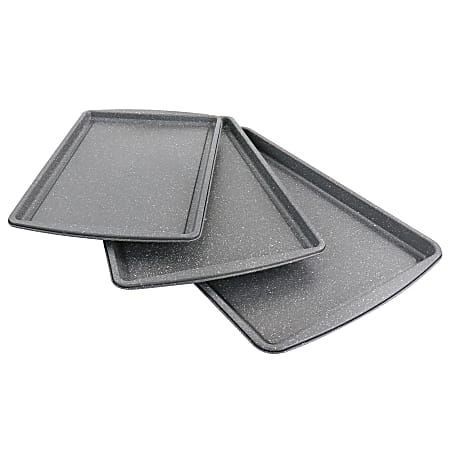 Oster 3 Piece Carbon Steel Non Stick Cookie Sheet Set Gray