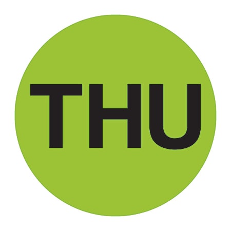 Tape Logic® Permanent Inventory Label Roll, DL6531, Weekday-Style, "THU," 1" Diameter, Green, Roll Of 500