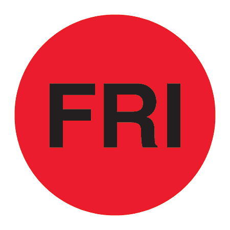 Tape Logic® Permanent Inventory Label Roll, DL6541, Weekday-Style, "FRI," 1" Diameter, Red, Roll Of 500