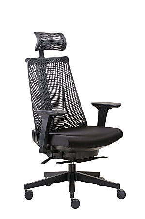 Boss Contemporary Ergonomic Mesh High-Back Chair, Headrest, Poly/Fabric, Black