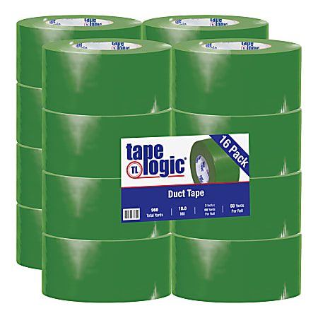 Tape Logic® Color Duct Tape, 3" Core, 3" x 180', Green, Case Of 16