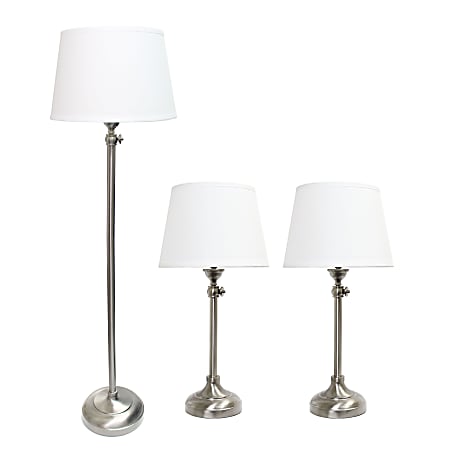 Lalia Home Manhattan Extendable Metal Lamp Set, White/Brushed Nickel, Set Of 3 Lamps
