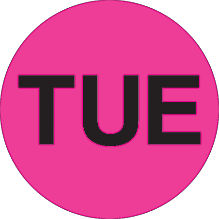 Tape Logic® Permanent Inventory Label Roll, DL6512, Weekday-Style, "TUE," 2", Pink, Roll Of 500