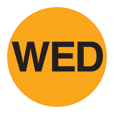 Tape Logic® Permanent Inventory Label Roll, DL6522, Weekday-Style, "WED," 2" Diameter, Orange, Roll Of 500