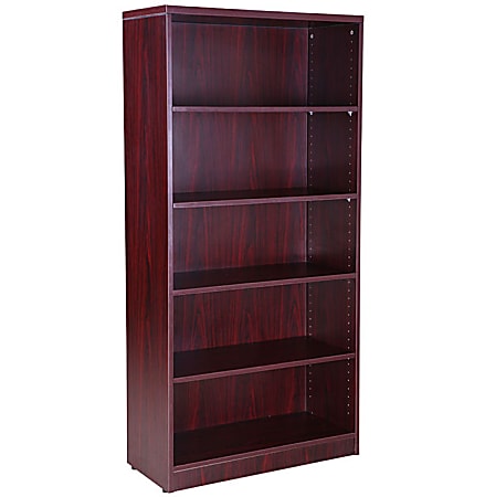 Boss Office Products 66”H 5-Shelf Bookcase, Mahogany