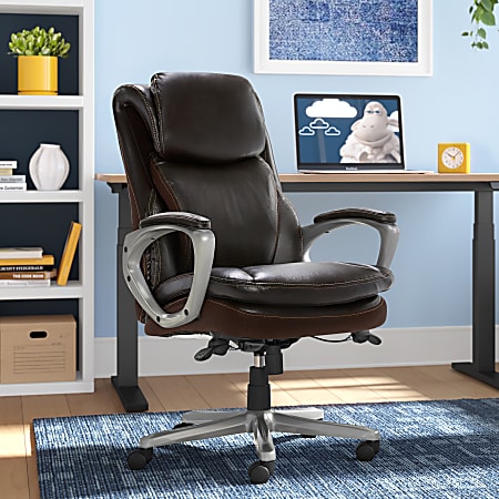 Serta® Smart Layers™ Arlington AIR™ Ergonomic Bonded Leather High-Back Executive Chair, Brown/Silver