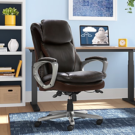 Brown Leather Office Desk Chair with Adjustable Lumbar