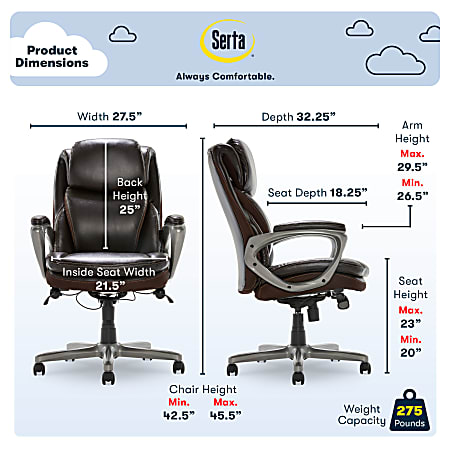 Serta Smart Layers Arlington AIR Ergonomic Bonded Leather High