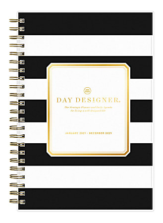 Blue Sky™ Day Designer Daily/Monthly Planner, 8" x 5", Black Rugby Stripe, January To December 2021, 124841