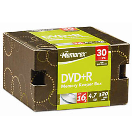 Memorex® DVD+R Memory Keeper Box, 4.7GB/120 Minutes, Pack Of 30 Discs