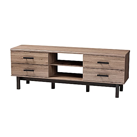 Baxton Studio TV Stand With 4 Drawers And 2 Shelves, 23"H x 63"W x 15-3/4"D, Oak/Black