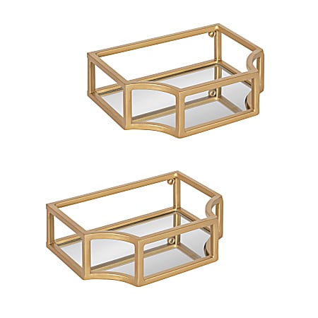 Uniek Kate And Laurel Ciel Wall Shelves, 2-1/2”H x 8”W x 6”D, Gold, Set Of 2 Shelves