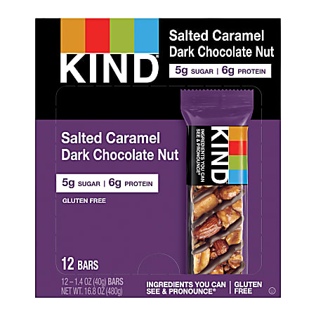 KIND Salted Caramel And Dark Chocolate Nut Bars, 1.4-Oz Bars, Box Of 12 Bars