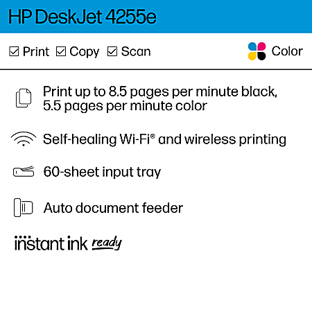 HP DeskJet 4255e Wireless All-in-One Color Printer