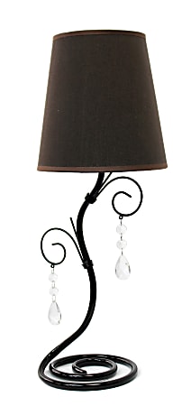 Simple Designs Twisted Vine Table Lamp with Fabric Shade and Hanging Crystals, 18.5"H, Brown