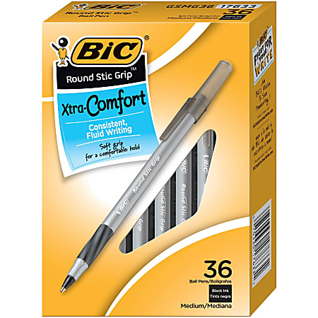 Lot 24 Stylos Bic Ultra Round Stic Grip Pointe Moyenne 1.2mm Encre Noire