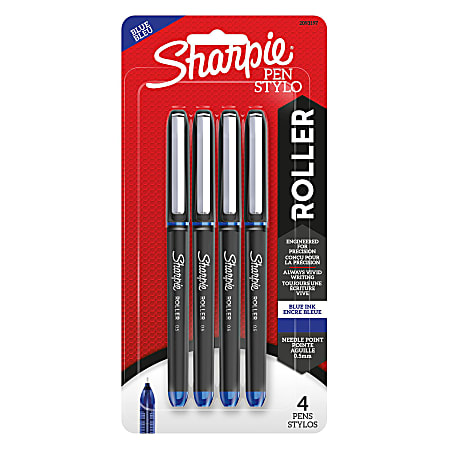 Sharpie® Rollerball Pens, Needle Point, 0.5 mm, Blue Ink, Pack Of 4