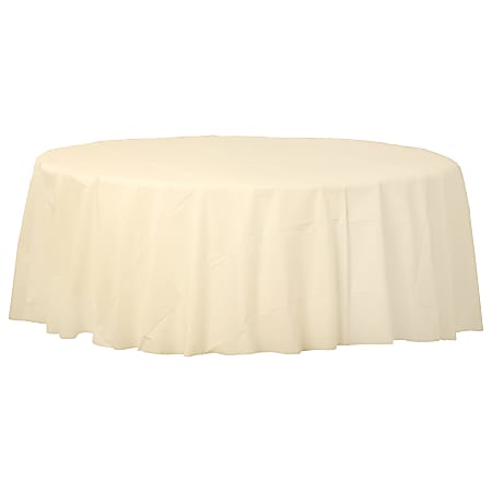 Amscan 77017 Solid Round Plastic Table Covers, 84", Vanilla Crème, Pack Of 6 Covers