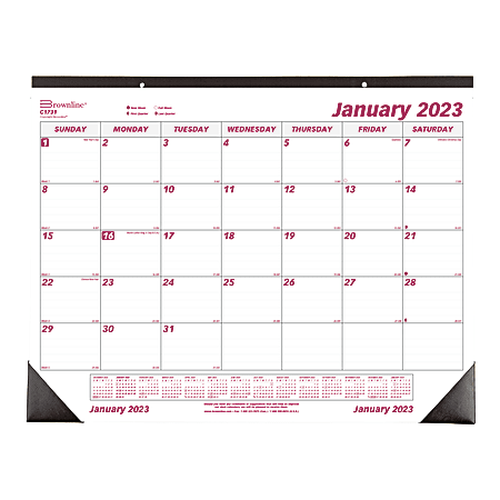 Brownline® Monthly Desk Calendar, 22" x 17", Burgundy/White, January To December 2023, C1731