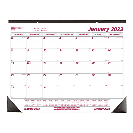 Brownline Monthly Desk Calendar 22 x 17 BurgundyWhite January To