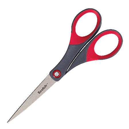 Scotch Precision Scissors, 7" - 7" Overall Length - Left/Right - Stainless Steel - Red, Gray - 1 Each