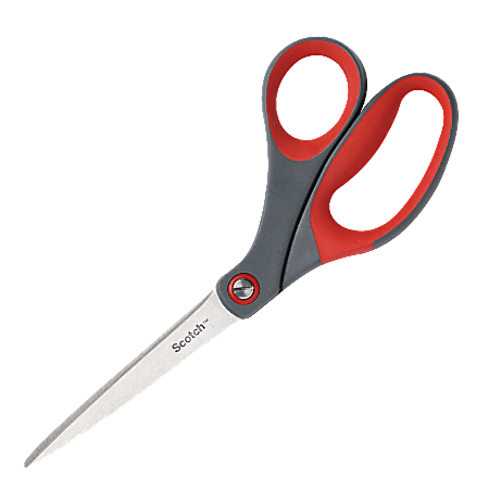 Scotch® Bent Precision Scissors, 8", Pointed, Gray/Red