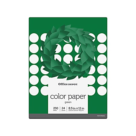 Office Depot® Color Bright Copy Paper, Letter Size (8 1/2" x 11"), 24 Lb, Green, Ream Of 250 Sheets
