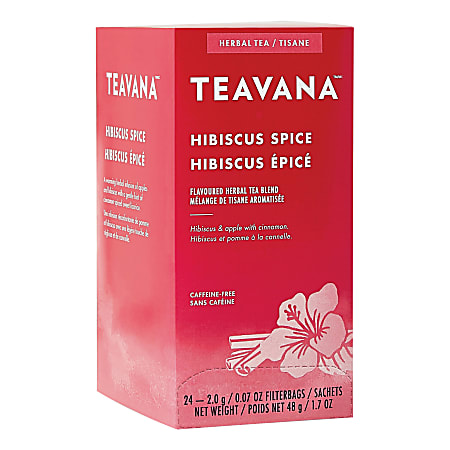 Teavana Hibiscus Spice Herbal Tea Bags, 0.07 Oz, Carton Of 24