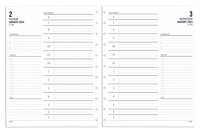 2024 TUL® Discbound Daily Planner Refill Pages, Hourly Appointment Times, Letter Size, January To December