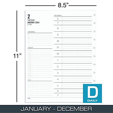 TUL Discbound Daily Planner Refill Pages Hourly Appointment Times Letter  Size January To December 2024 - Office Depot