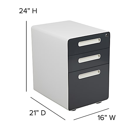 Flash Furniture Modern Black 3-Drawer Filing Cabinet - Ergonomic Mobile Design, Lockable, Commercial Grade Metal File Cabinet, 16  21  24in