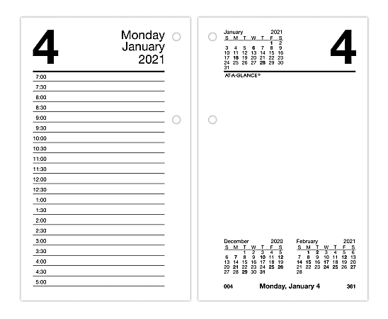 AT-A-GLANCE® Daily Loose-Leaf Desk Calendar Refill, 3-1/2" x 6", January to December 2021, E71750