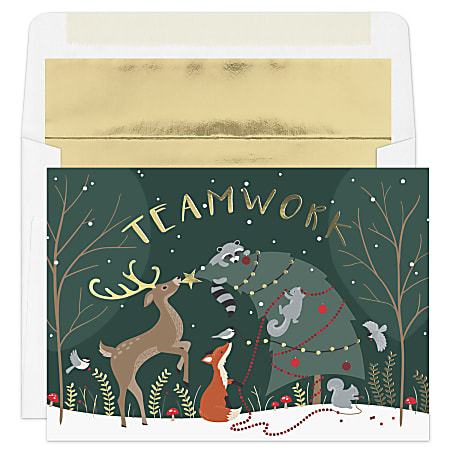 Custom Embellished Holiday Cards And Foil Envelopes, 7-7/8" x 5-5/8", Team Achievement, Box Of 25 Cards