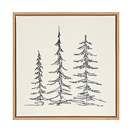 Uniek Kate And Laurel Sylvie Framed Canvas Wall Art, 30" x 30”, Minimalist Evergreen Trees Sketch