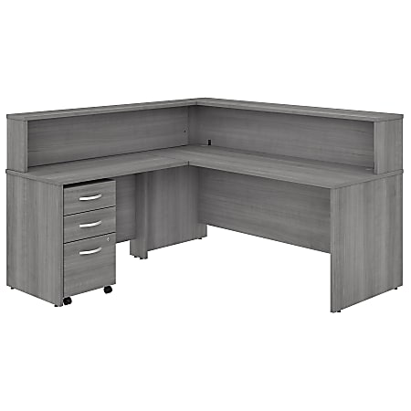 Bush Business Furniture Studio C 72"W x 30"D L-Shaped Reception Desk With Shelf And Mobile File Cabinet, Platinum Gray, Standard Delivery