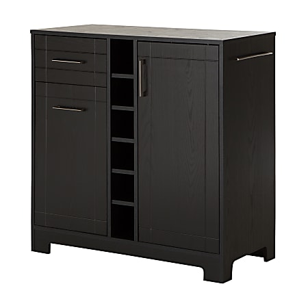 South Shore Vietti 12-Bottle Bar Cabinet With Bottle Storage, 36-1/4”H x 34-1/4”W x 16-3/4”D, Black Oak