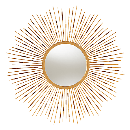 Baxton Studio Sunburst Round Accent Wall Mirror, 36" x 36", Antique Gold