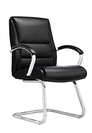 Realspace® Modern Comfort Morgan Bonded Leather Guest Chair, Black/Silver