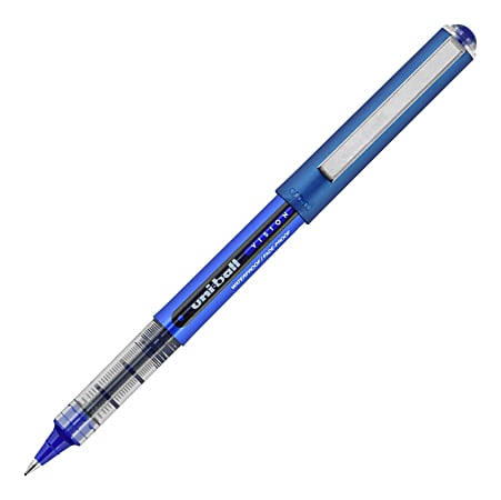 uni-ball® Vision™ Liquid Ink Rollerball Pens, Ultra Micro Point, 0.38 mm, Blue Barrel, Blue Ink, Pack Of 12 Pens