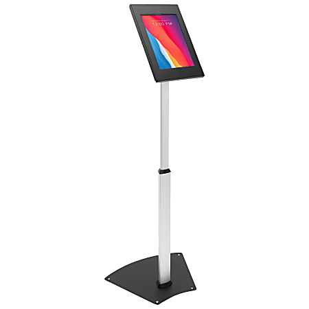 Mount-It! Anti-Theft Tablet Height Adjustable Floor Stand, 3”H x 14-1/2”W x 29-1/4”D, Black/Silver